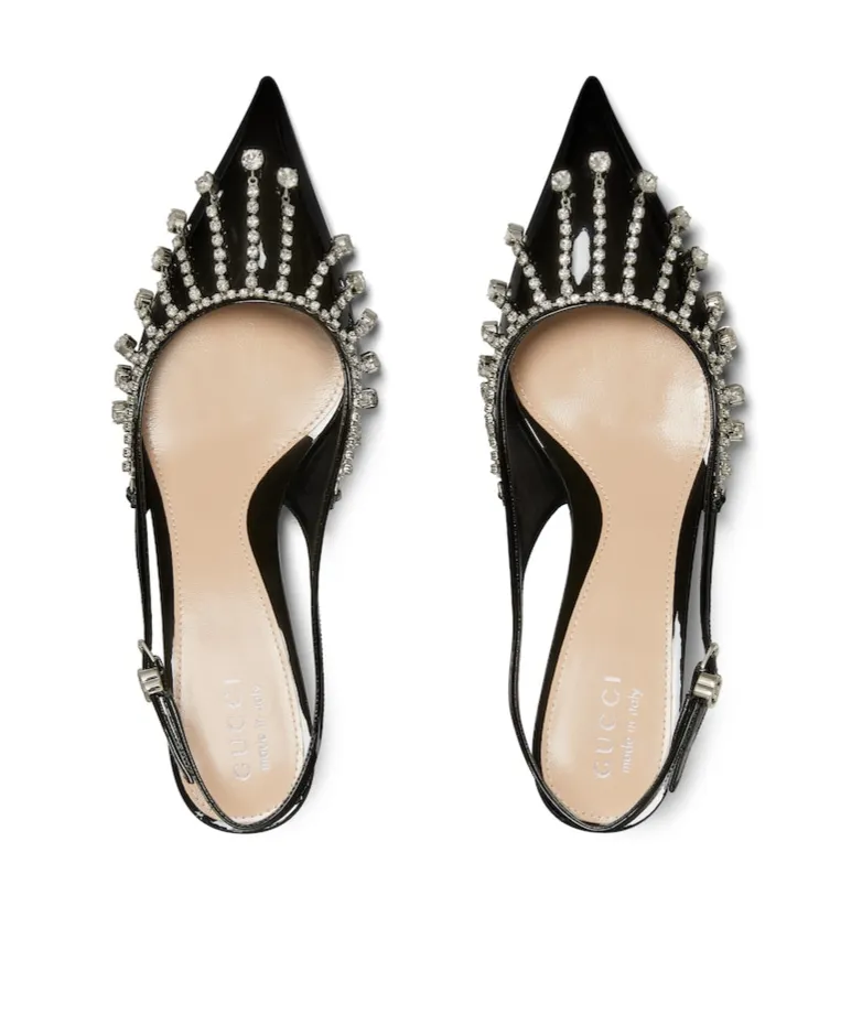 Rhinestone-Embellished Slingback Pumps