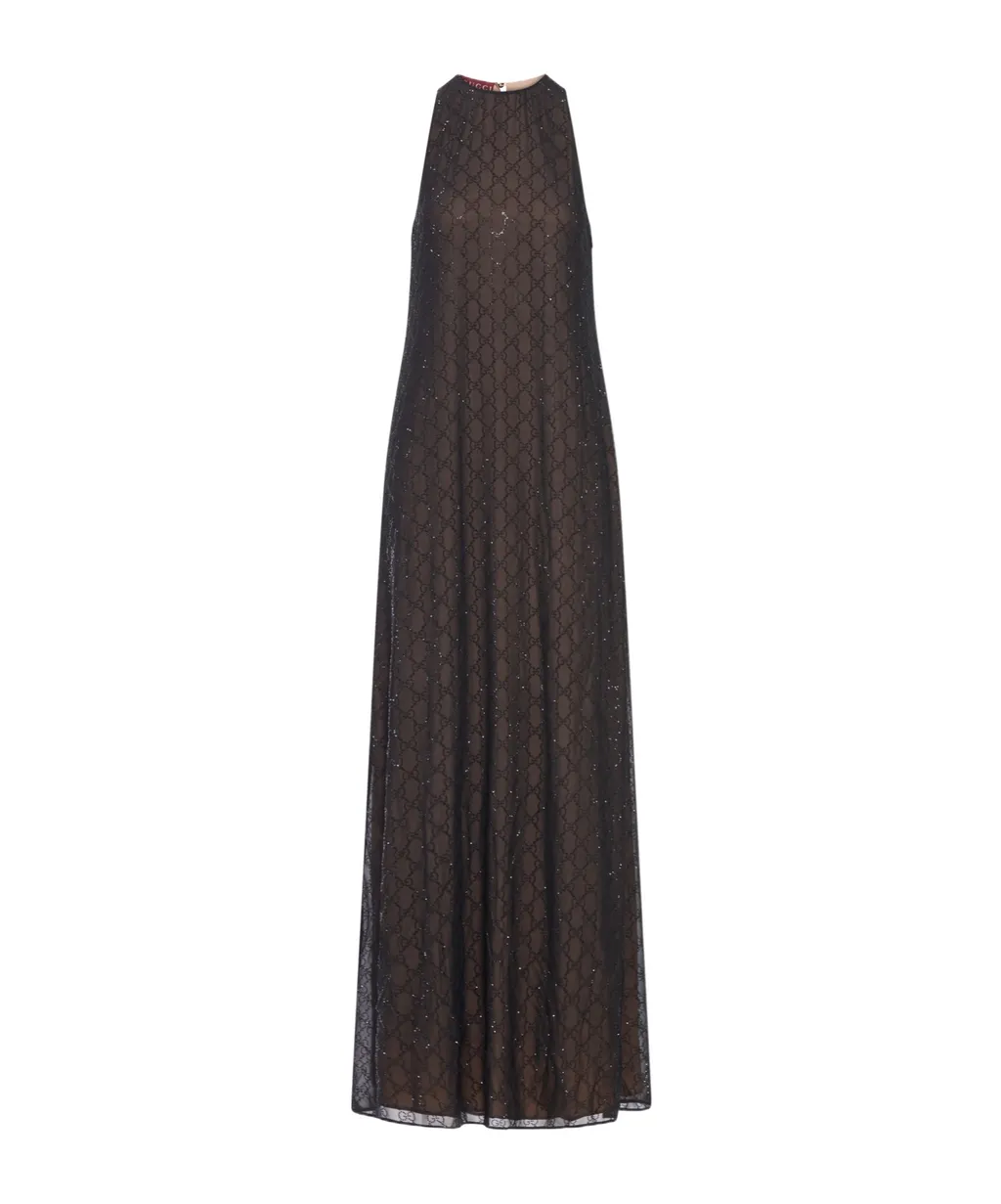 Gg Monogram Silk Georgette Dress