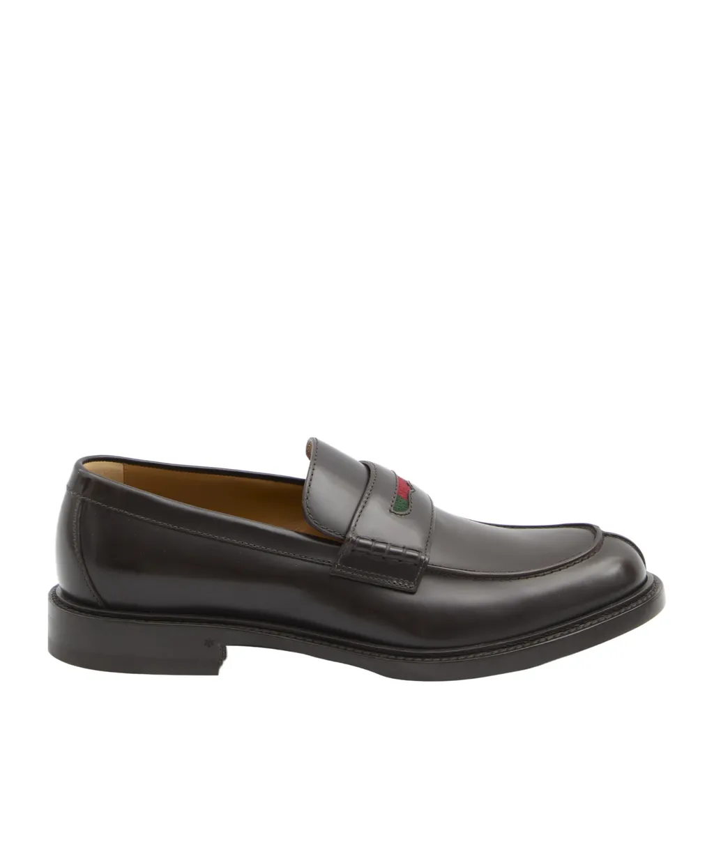 Web-Stripe Leather Loafers