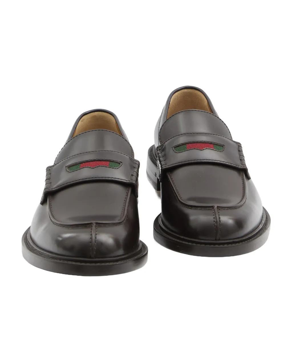 Web-Stripe Leather Loafers