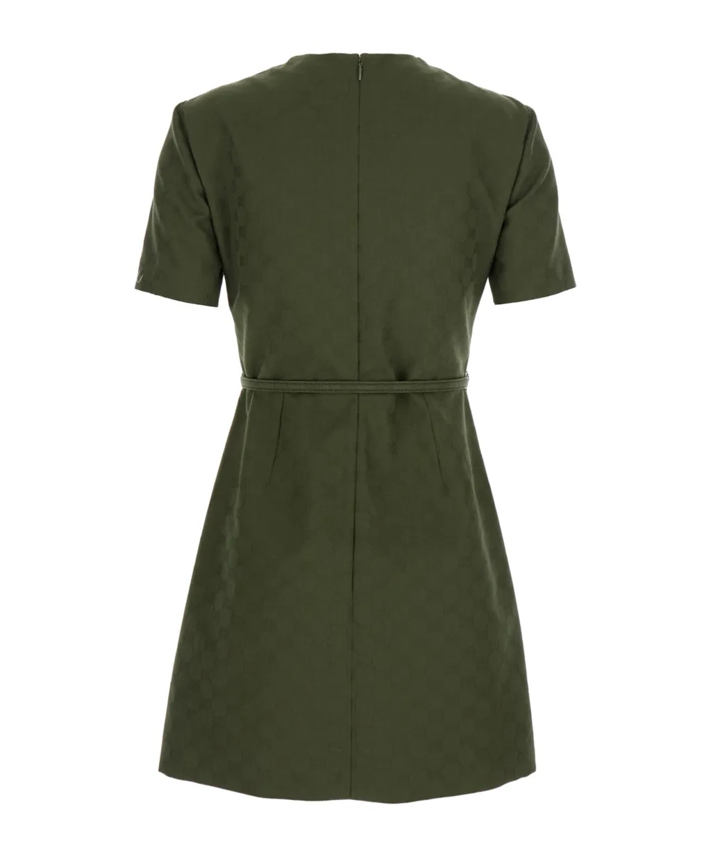 Gg Buckle Belt Crewneck Mini Dress