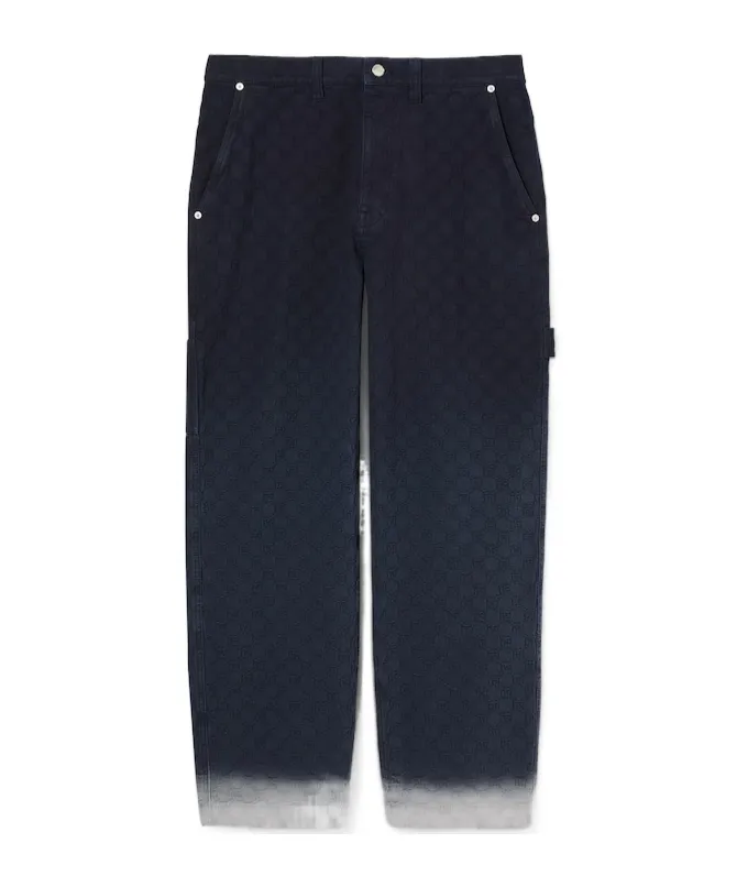Bleached Gg Cotton Denim Jacquard Pant