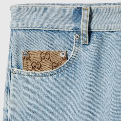 Gg Insert Washed Denim Jeans