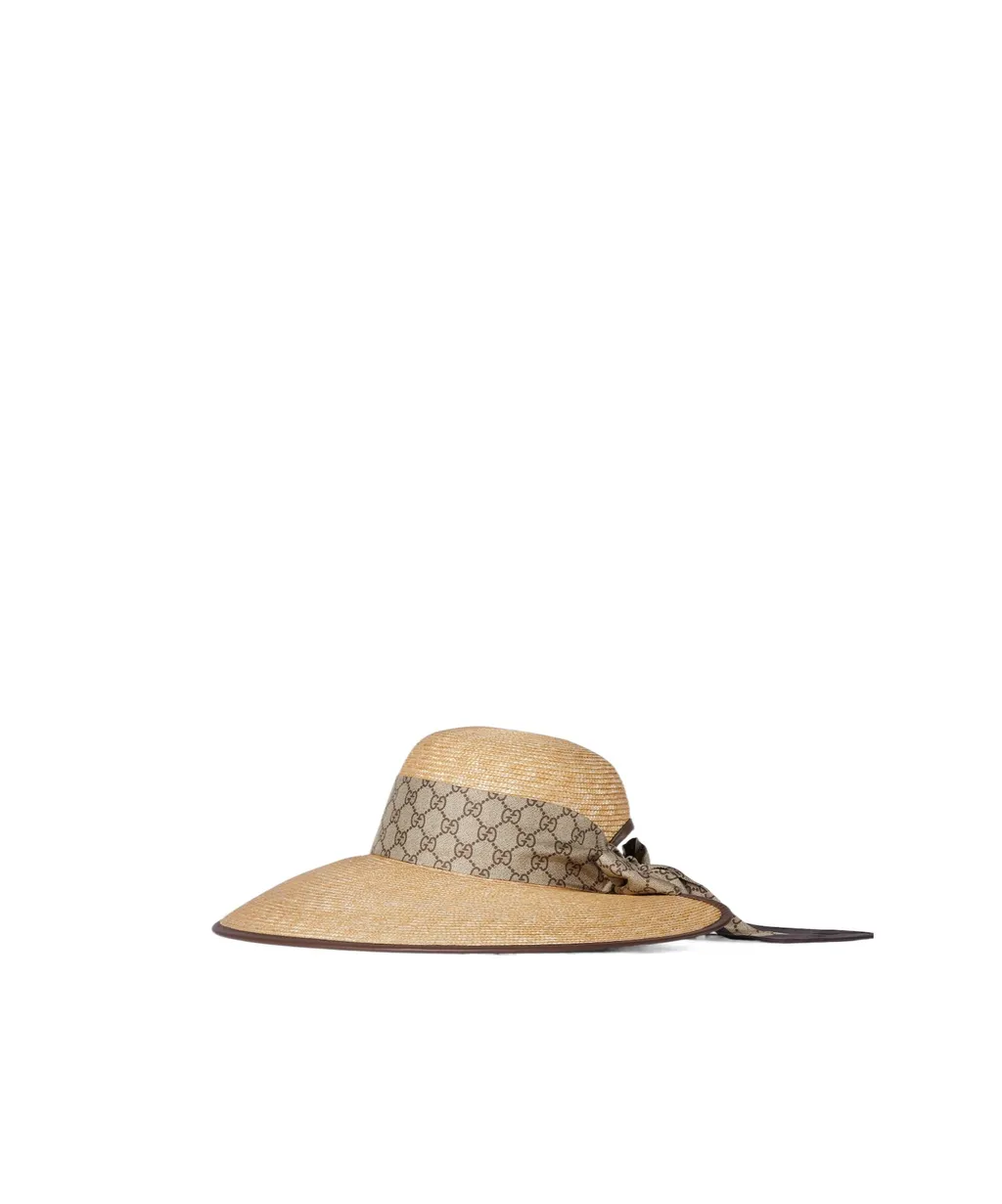 Straw Wide Brim Hat With Gg Bow