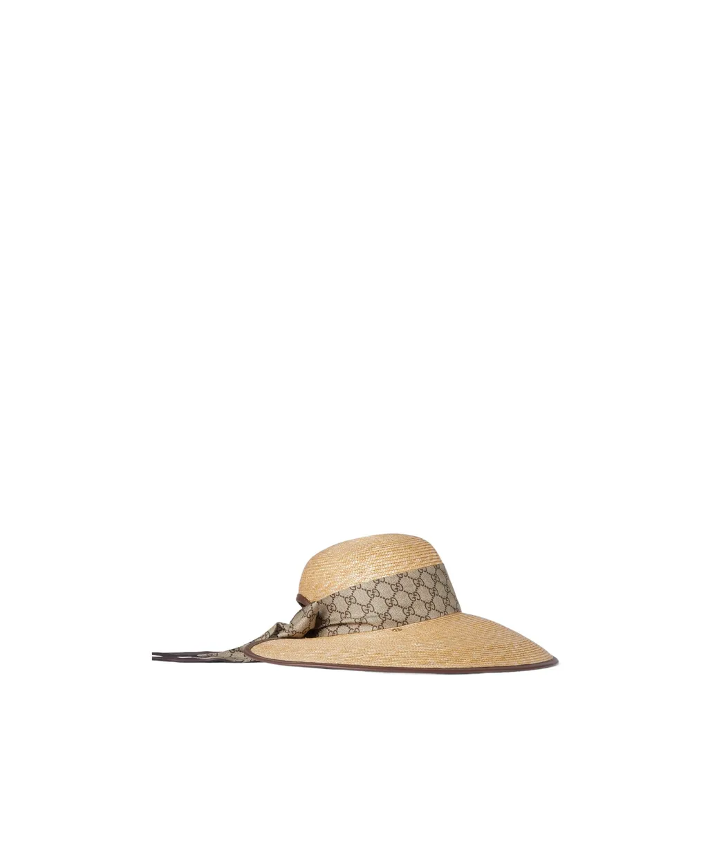 Straw Wide Brim Hat With Gg Bow