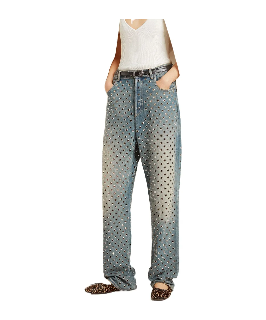 Straight-Leg Eyelet Detailed Jeans