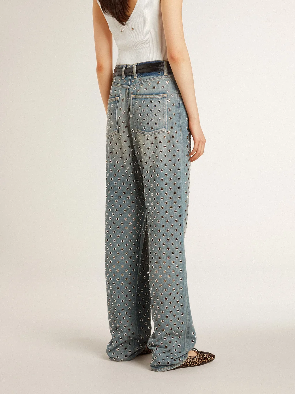 Straight-Leg Eyelet Detailed Jeans