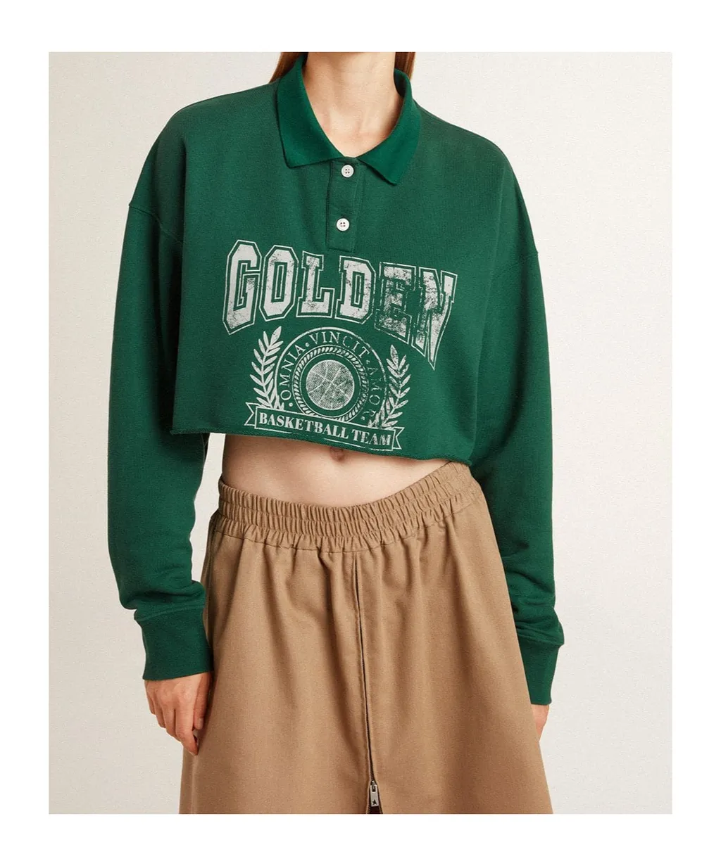 Logo Printed Cropped Polo Shirt