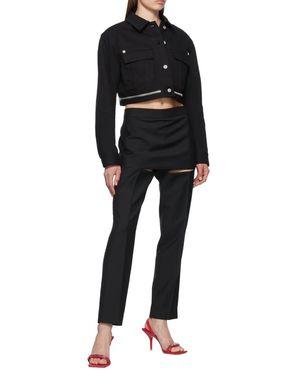 Skirt-Detail Slit Trousers