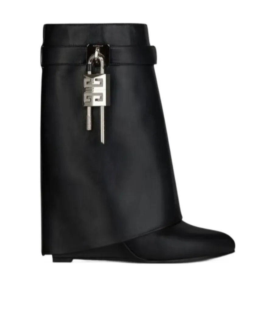 Shark Lock Almond-Toe Ankle Boots