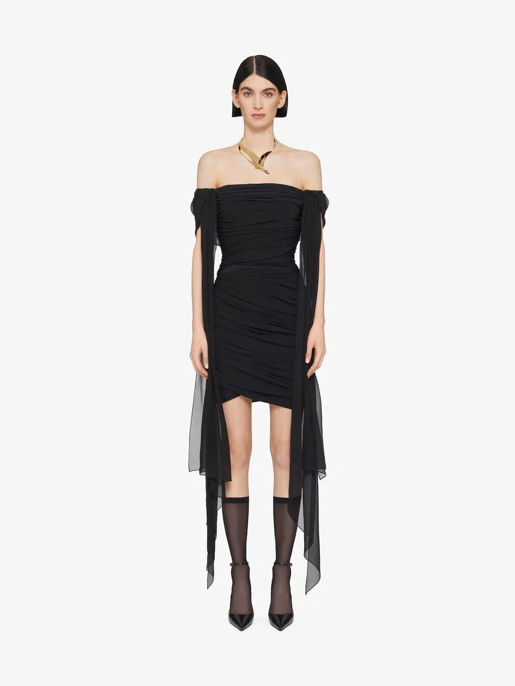 Off-Shoulder Draped Mini Dress