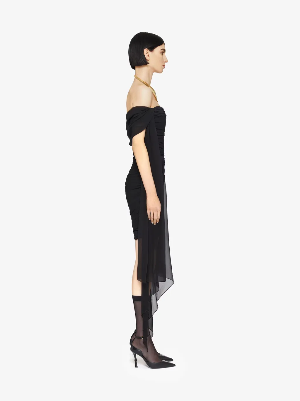 Off-Shoulder Draped Mini Dress