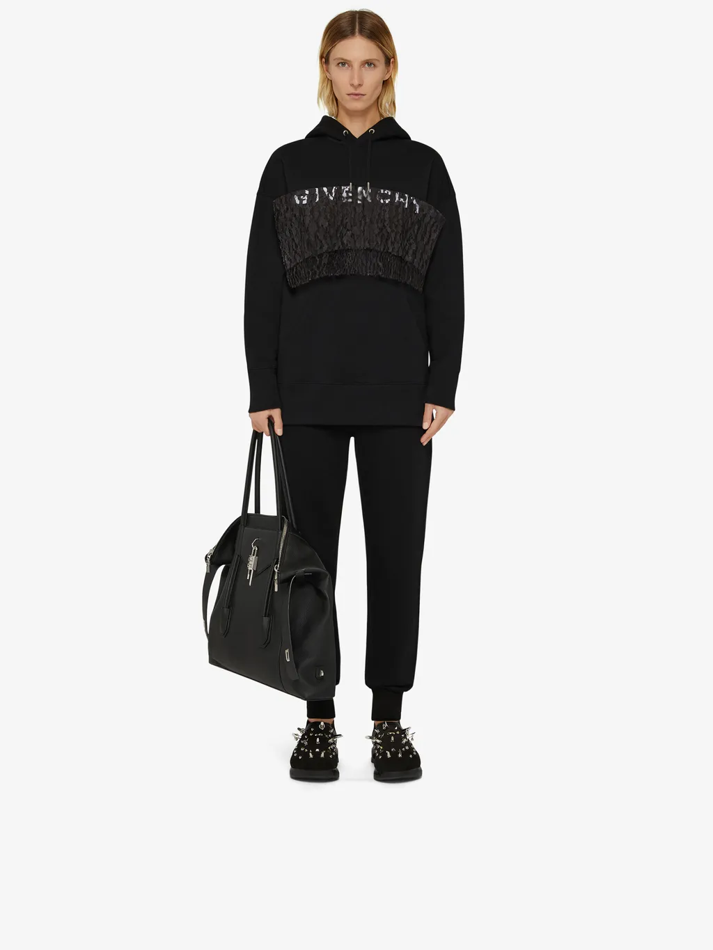 Lace Panel Oversized Hoodie
