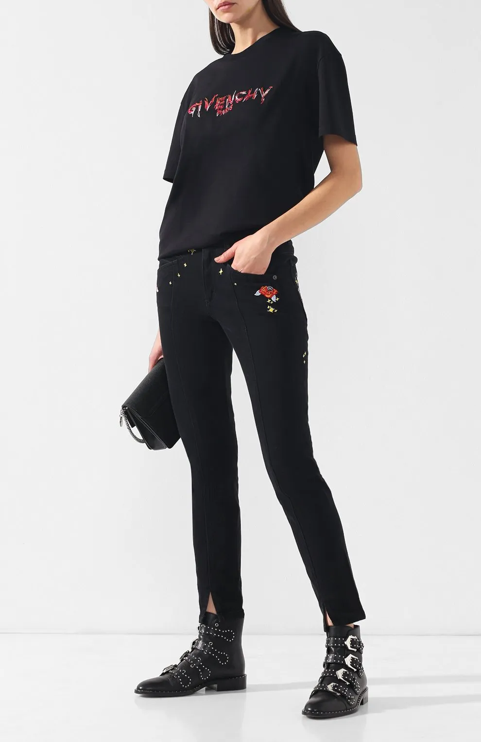 Embroidery Nine-Quarter Jeans