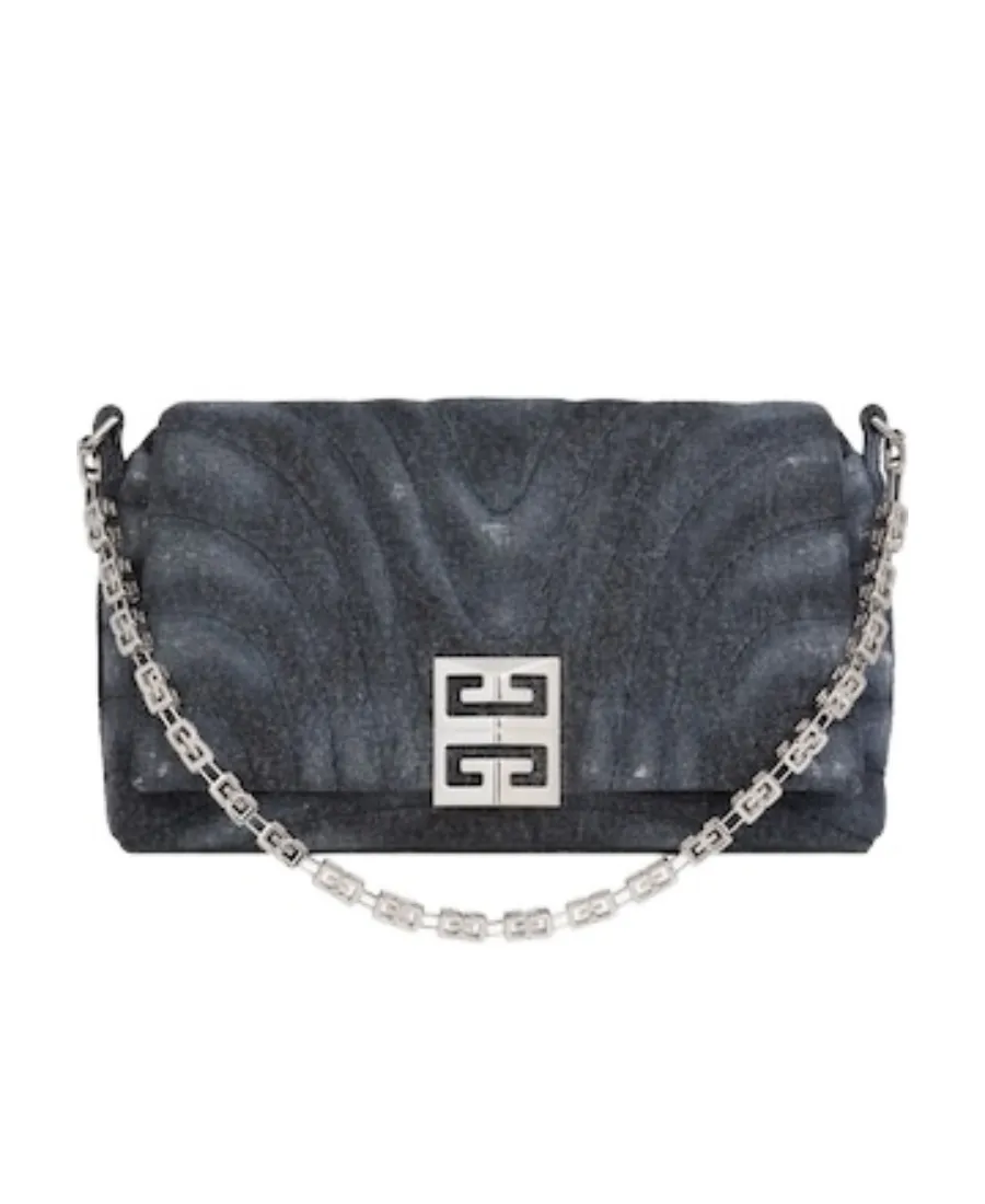 Logo Plaque Denim Quilted Small Shoulder Bag