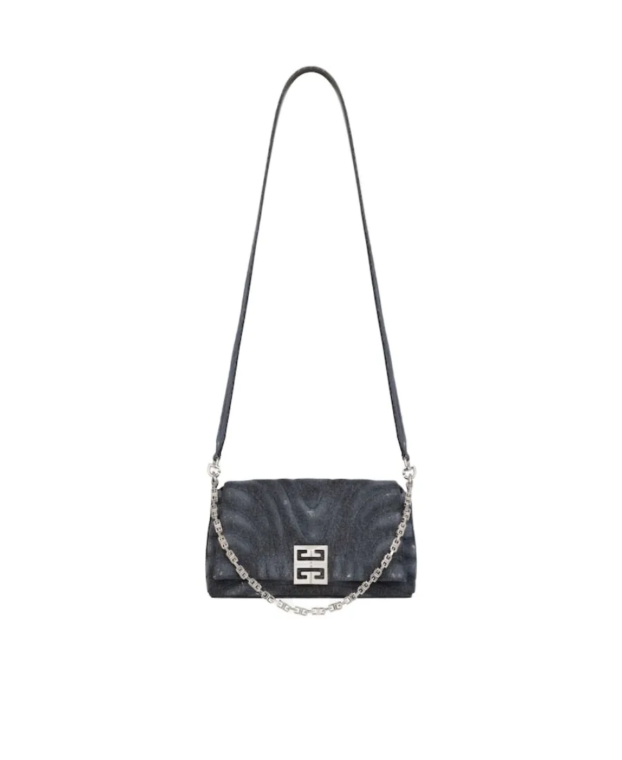 Logo Plaque Denim Quilted Small Shoulder Bag