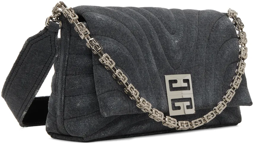 Logo Plaque Denim Quilted Small Shoulder Bag