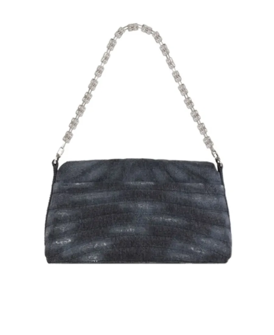 Logo Plaque Denim Quilted Small Shoulder Bag