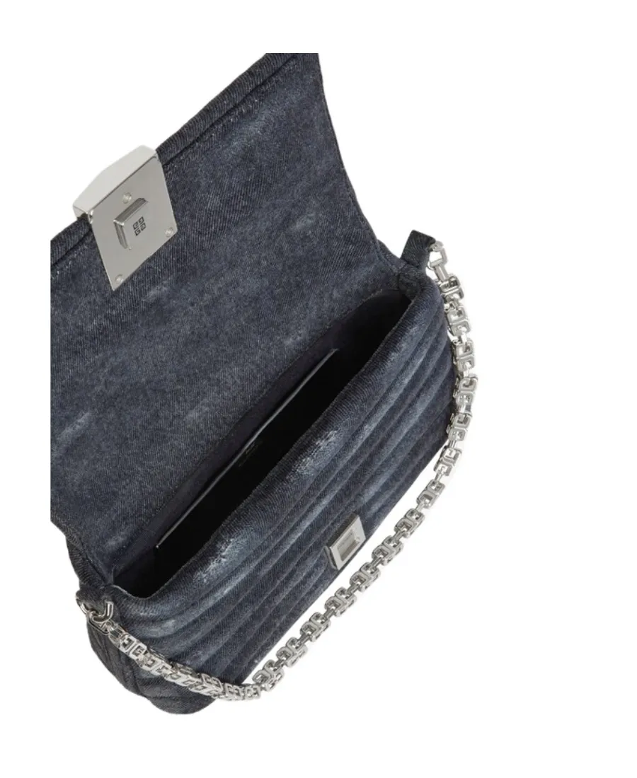 Logo Plaque Denim Quilted Small Shoulder Bag