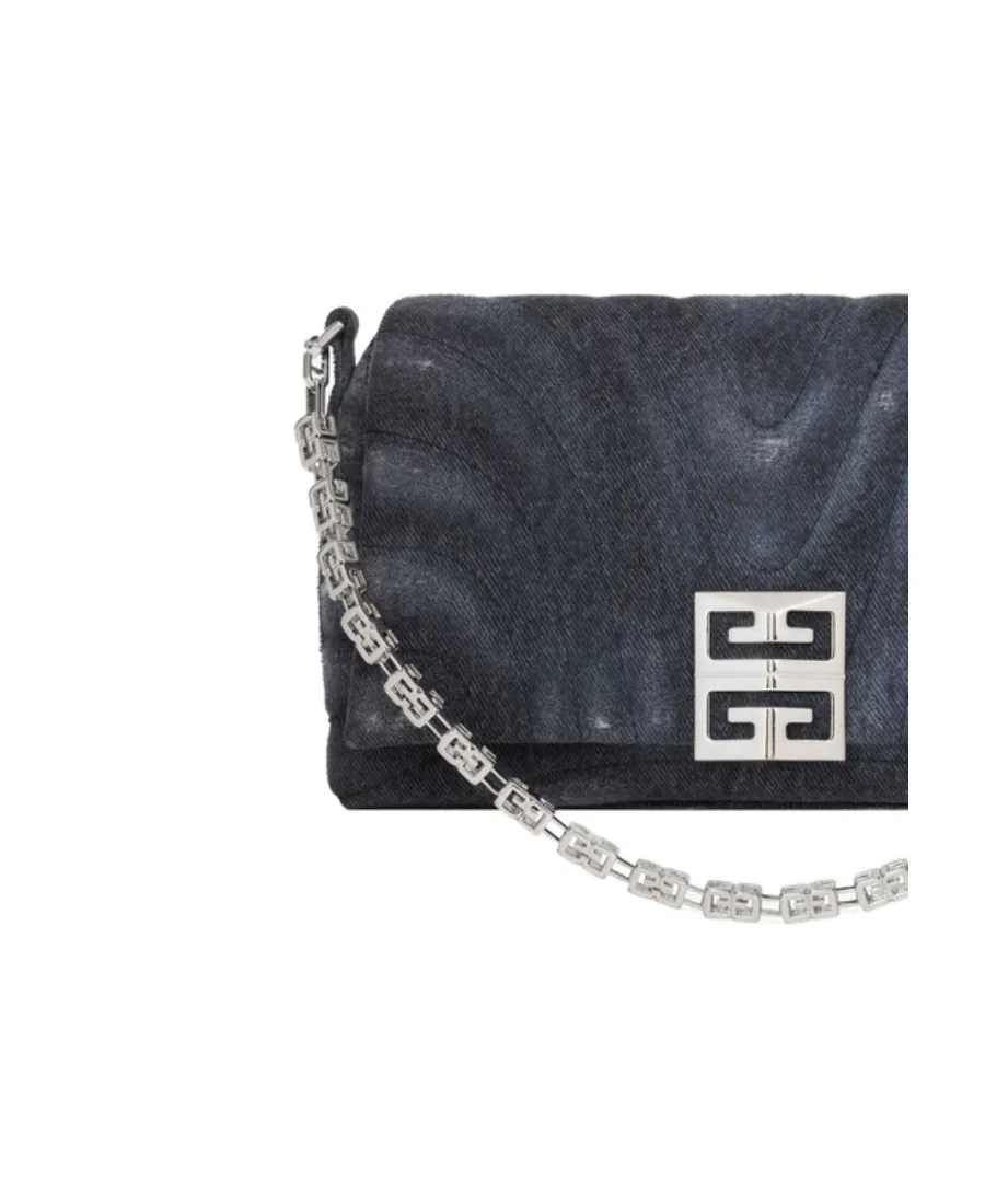 Logo Plaque Denim Quilted Small Shoulder Bag