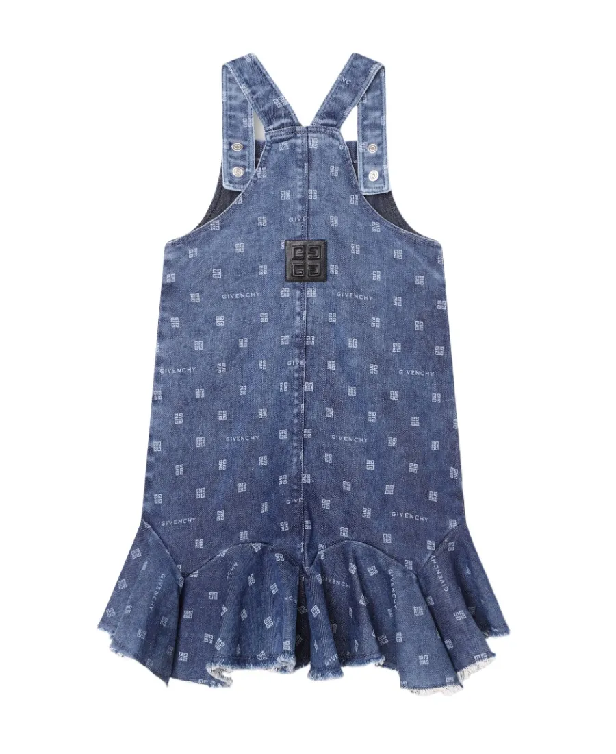 Logo Printed Frayed Hem Denim Dress