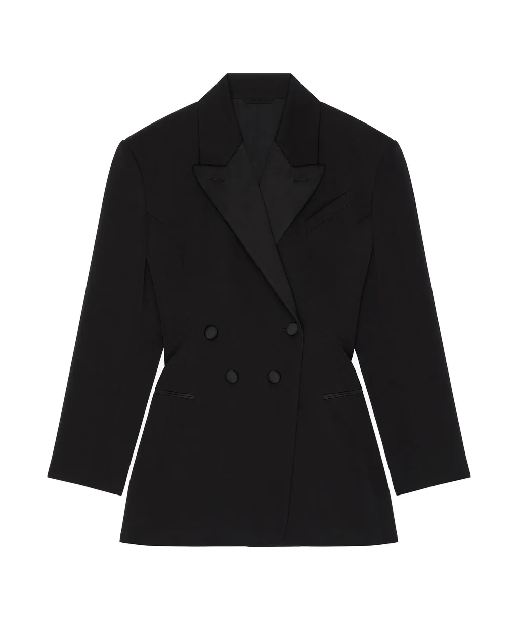 Pleated Double-Breasted Blazer