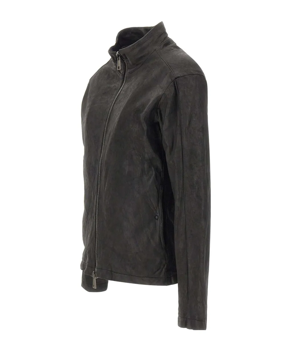 Stand Collar Leather Jacket