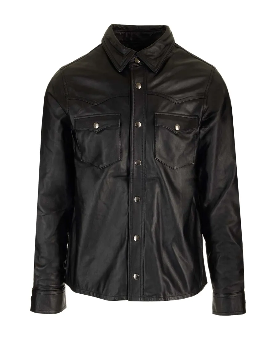 Long-Sleeved Lapel Leather Jacket