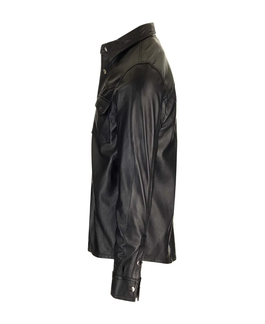 Long-Sleeved Lapel Leather Jacket