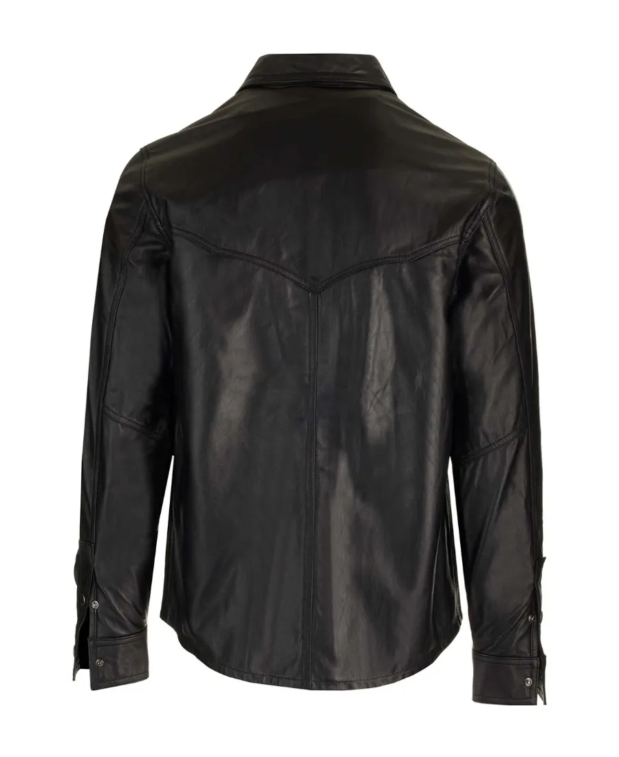 Long-Sleeved Lapel Leather Jacket
