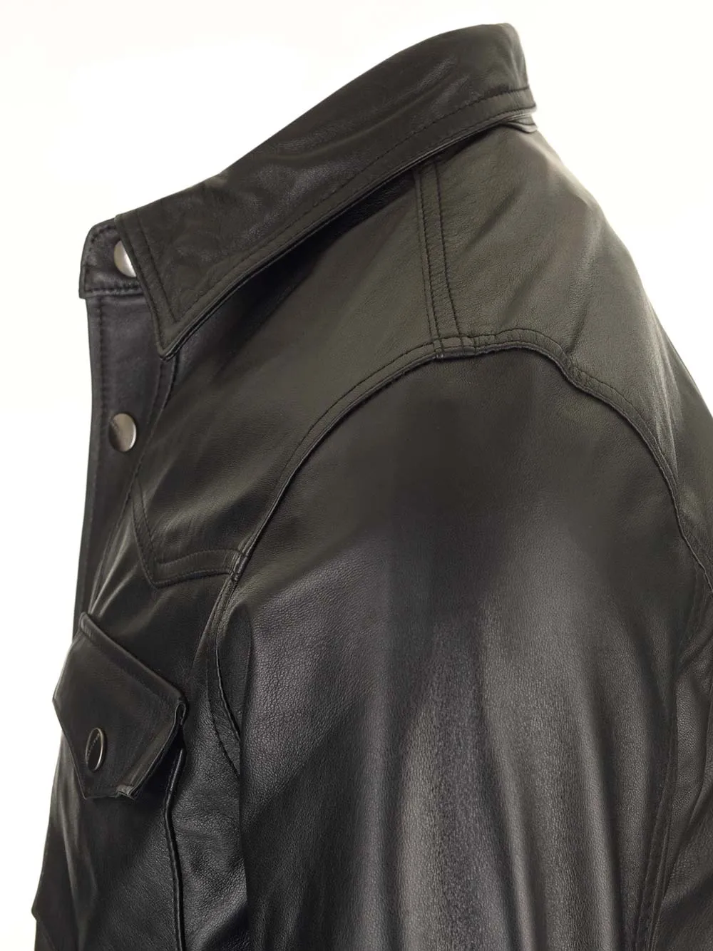 Long-Sleeved Lapel Leather Jacket