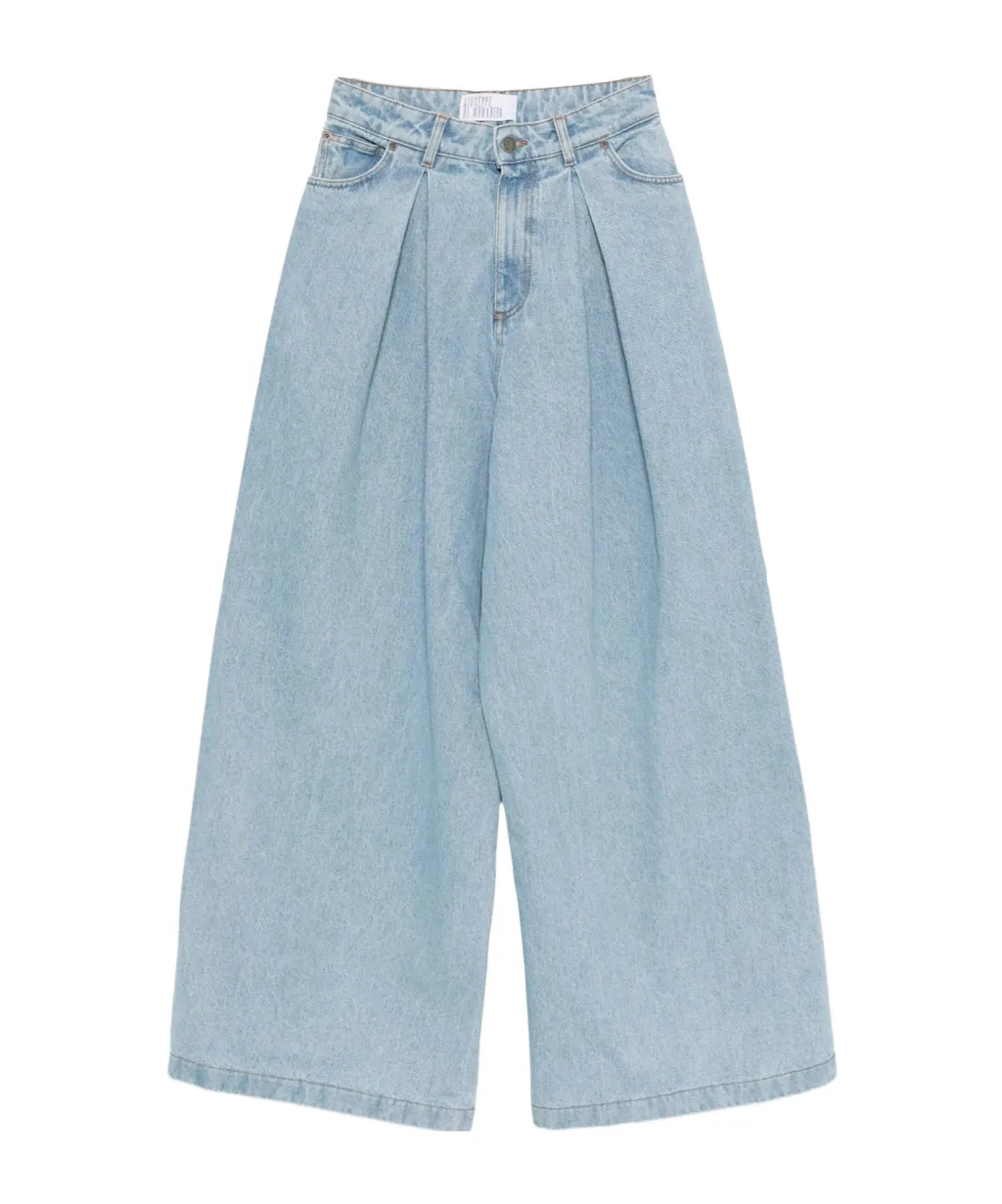Pleated Wide-Leg Jeans