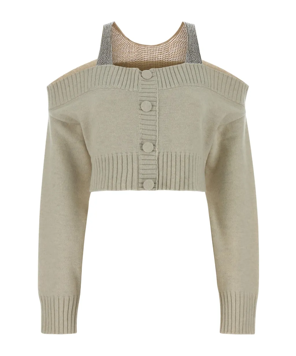 Crystal-Embellished Cold-Shoulder Cardigan