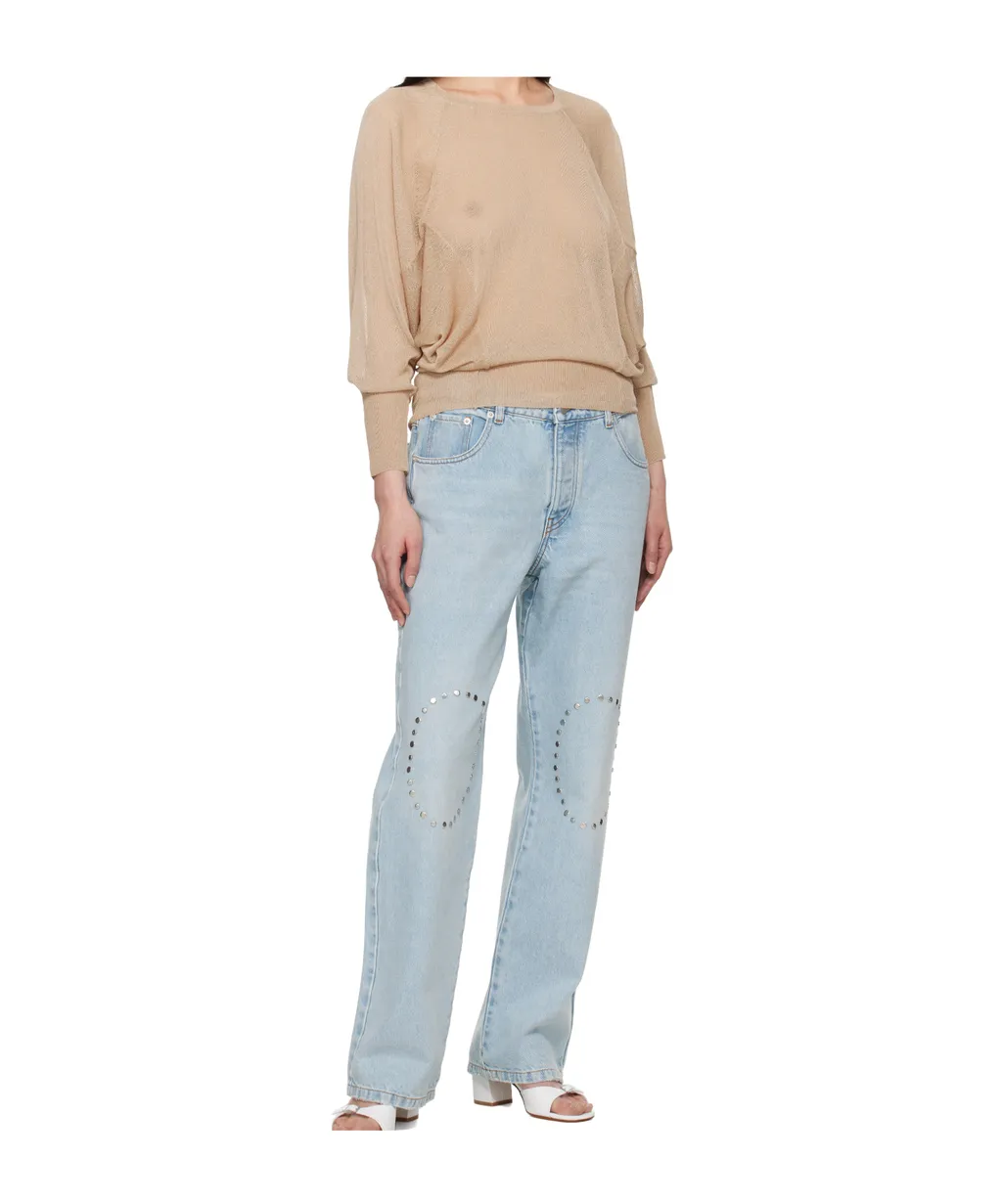 Studded Detail Wide-Leg Pants