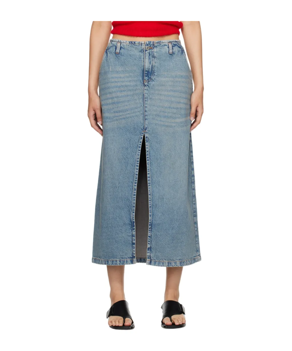Front-Slit Cotton Denim Midi Skirt