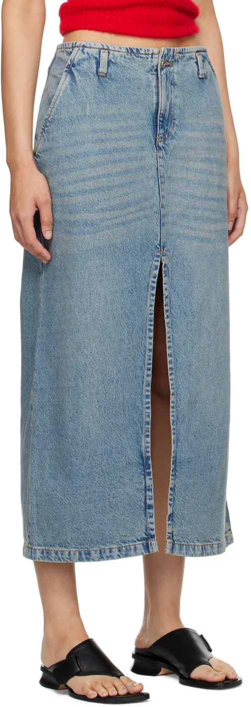 Front-Slit Cotton Denim Midi Skirt