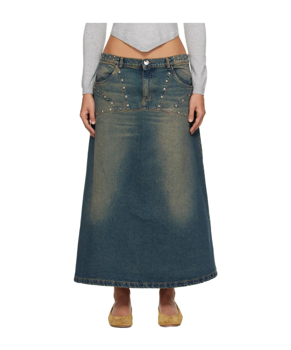 Studded Denim Maxi Skirt