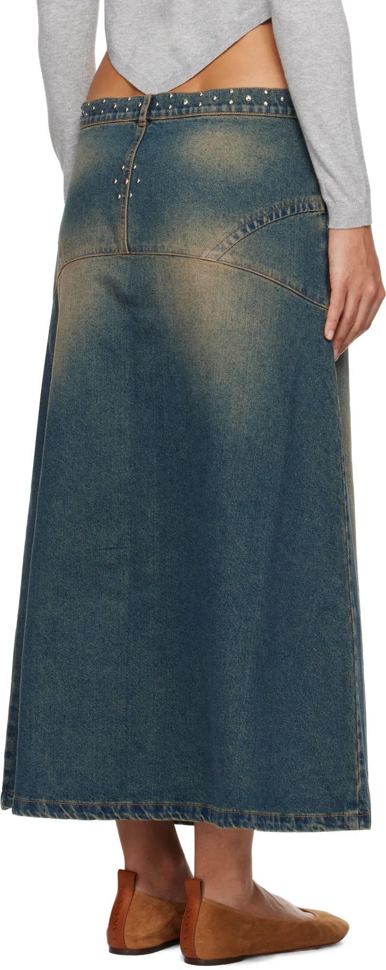 Studded Denim Maxi Skirt