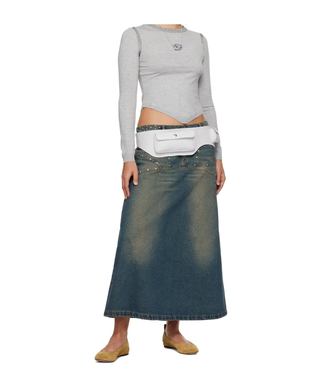 Studded Denim Maxi Skirt