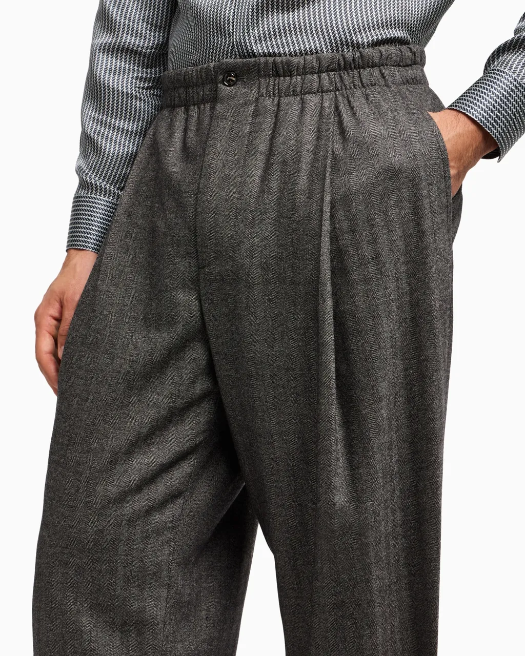 Mid Rise Herringbone Trousers