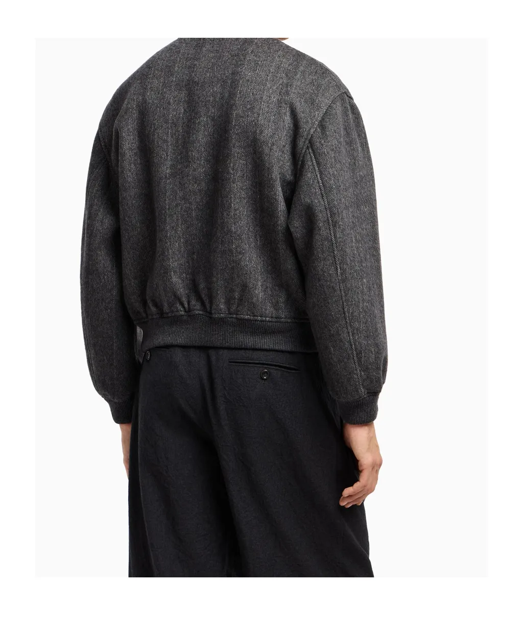 Herringbone Zip-Front Bomber Jacket