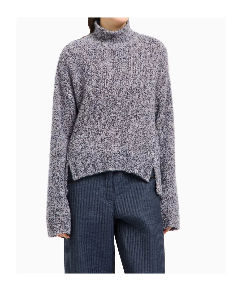 High-Neck Speckled-Knit Sweater