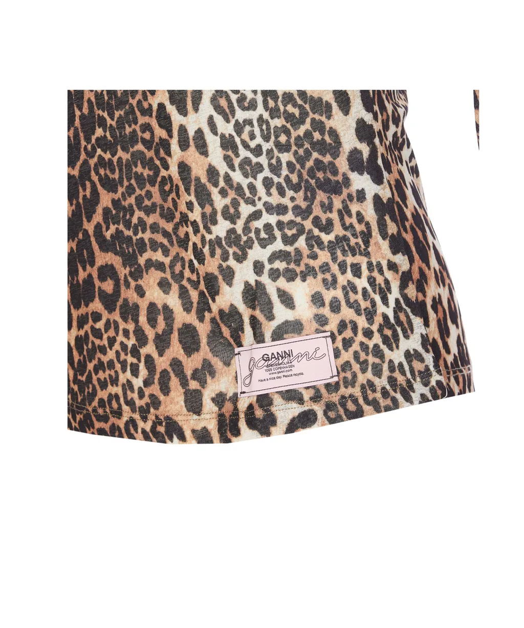 Leopard Printed Mesh Long-Sleeved Top