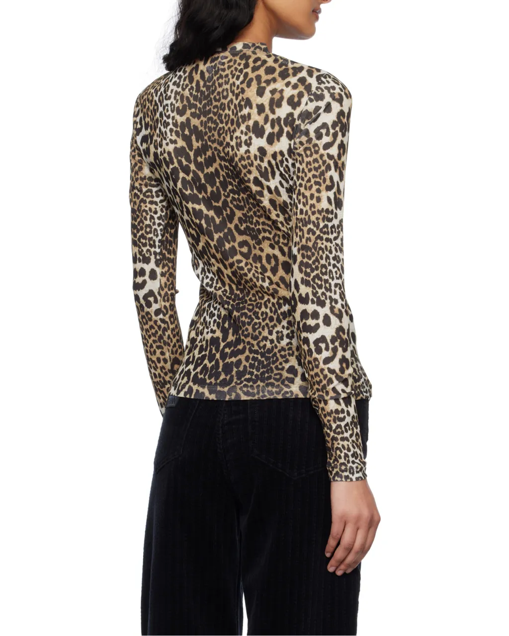 Leopard Printed Mesh Long-Sleeved Top