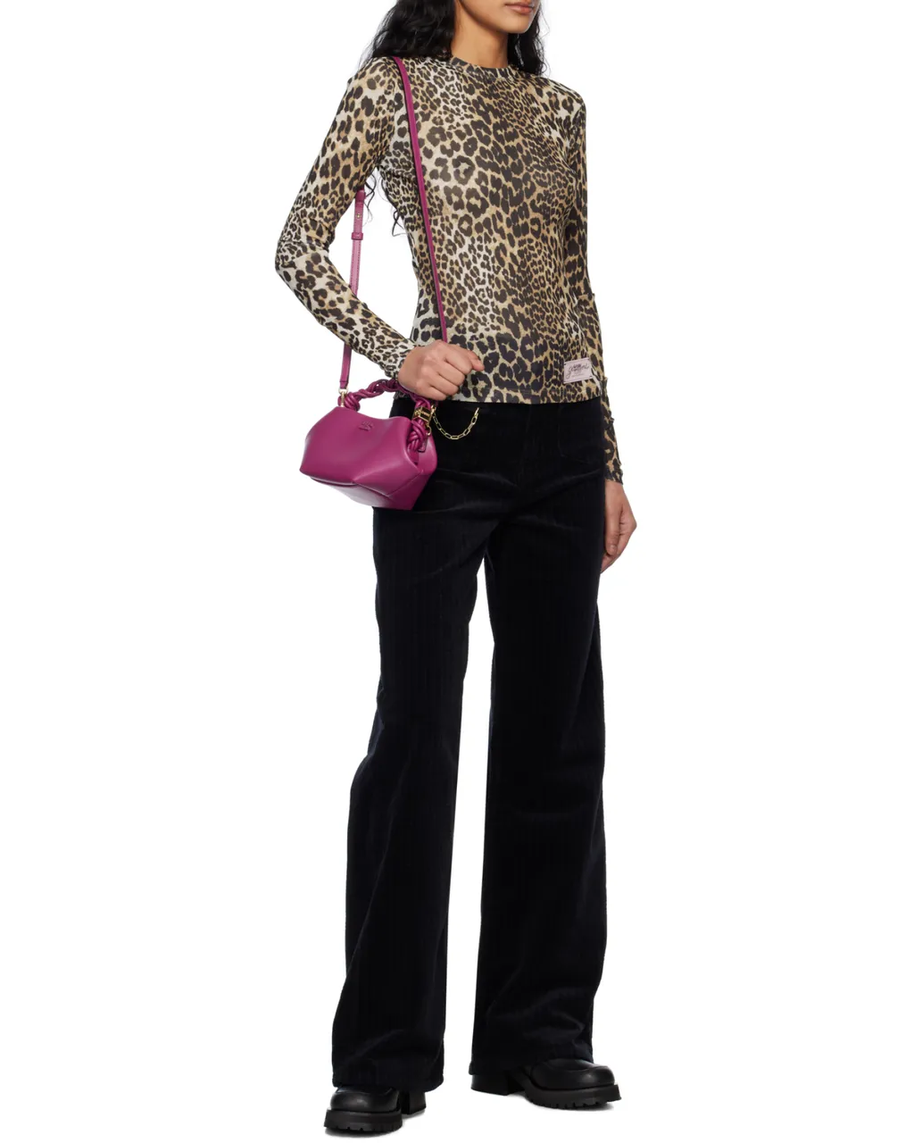 Leopard Printed Mesh Long-Sleeved Top