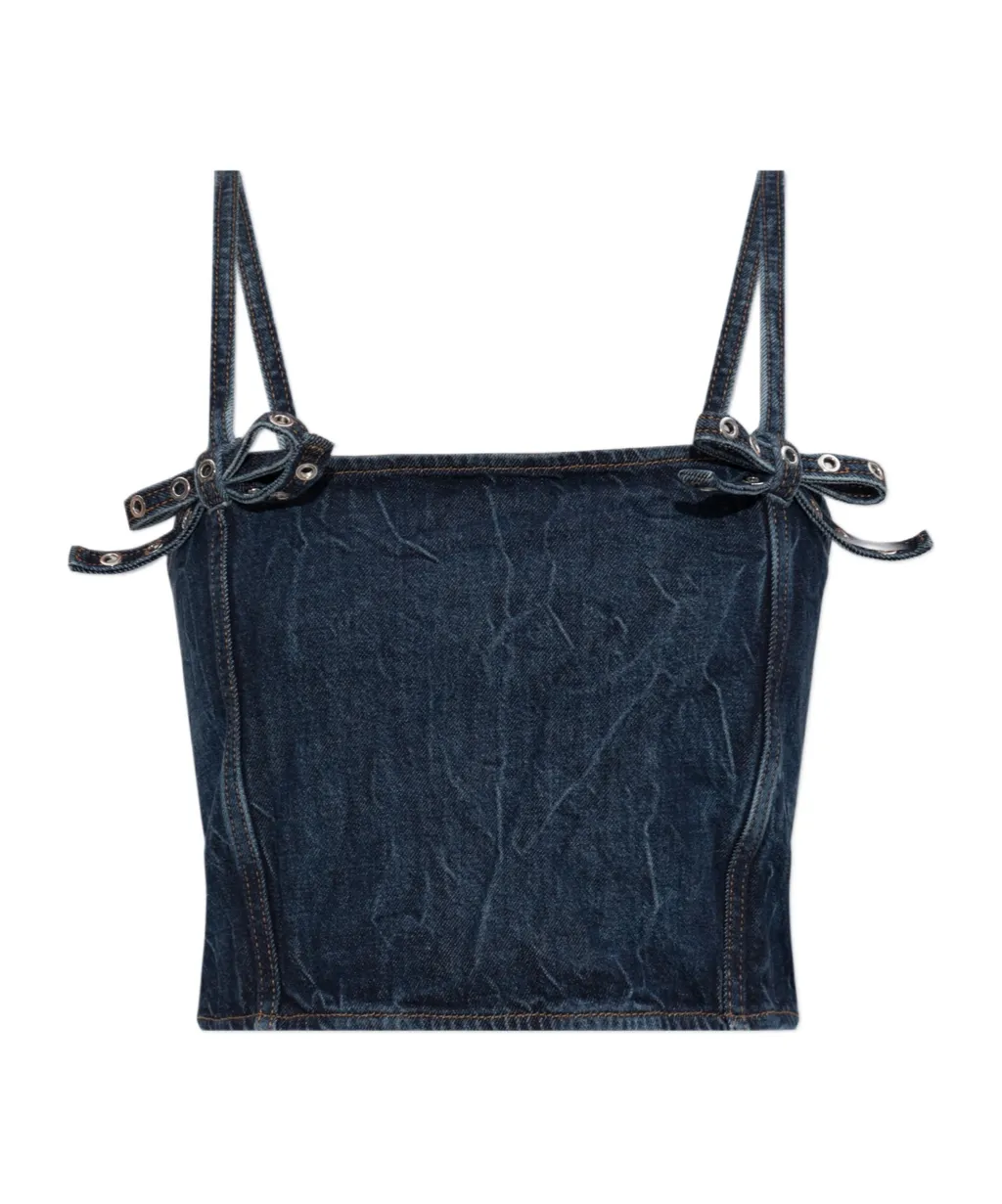 Crinkled Future Denim Strap Top