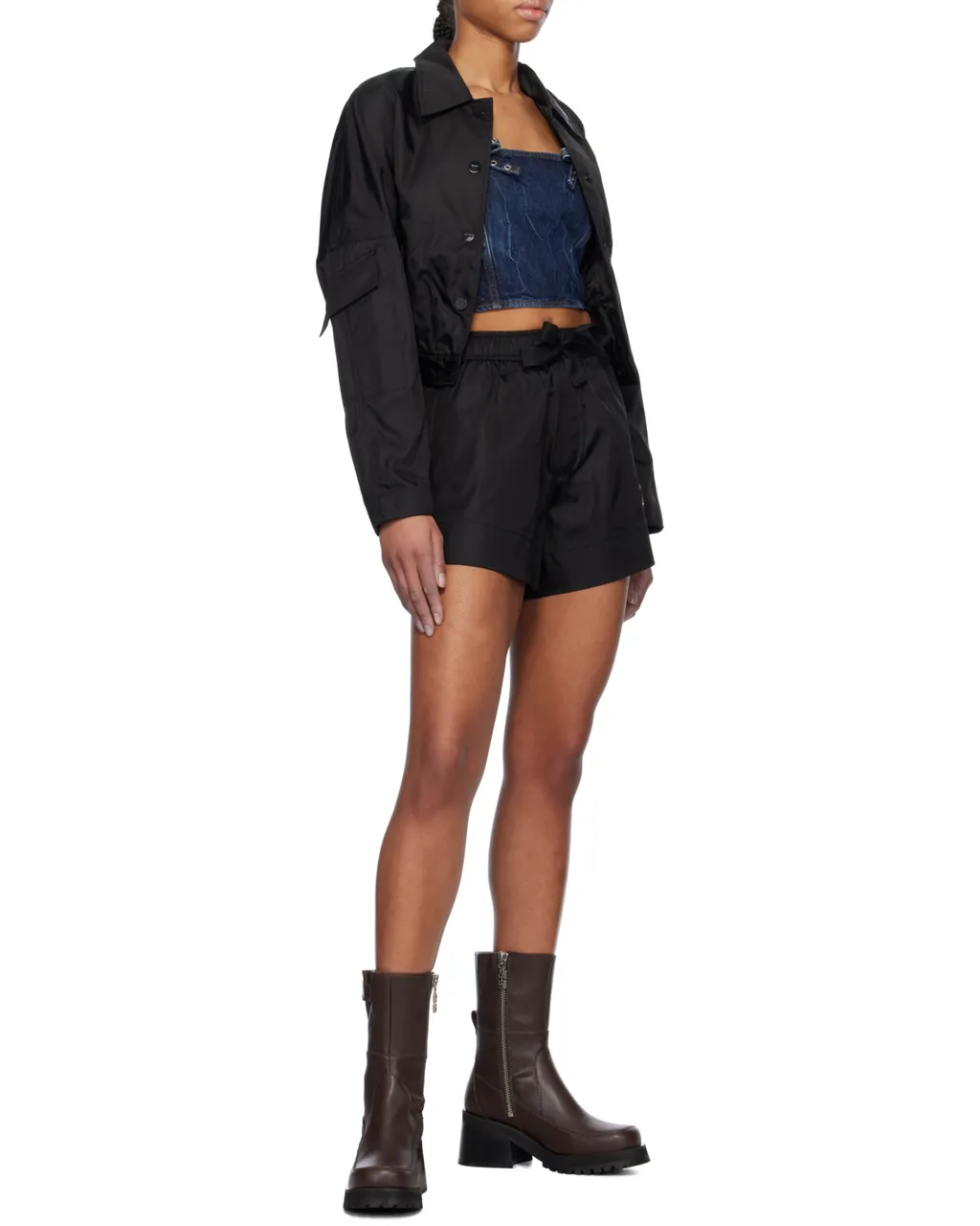 Crinkled Future Denim Strap Top