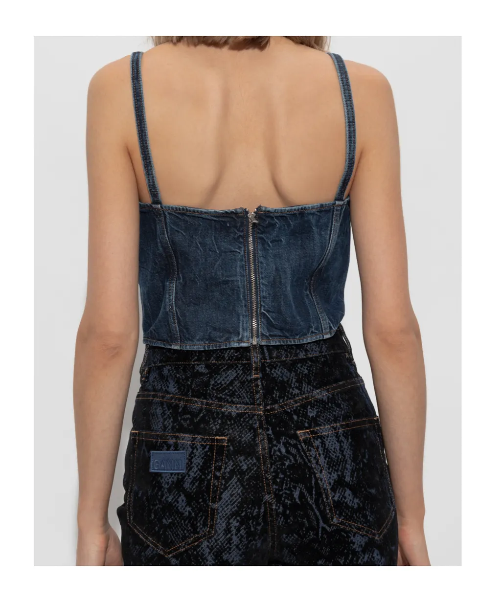 Crinkled Future Denim Strap Top