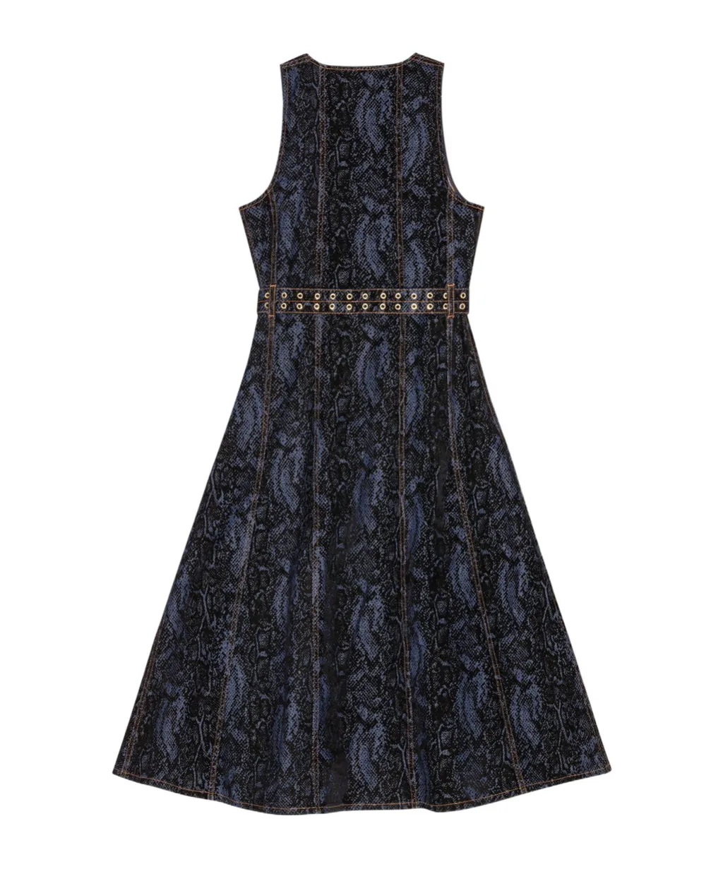 V-Neck Denim Midi Dress