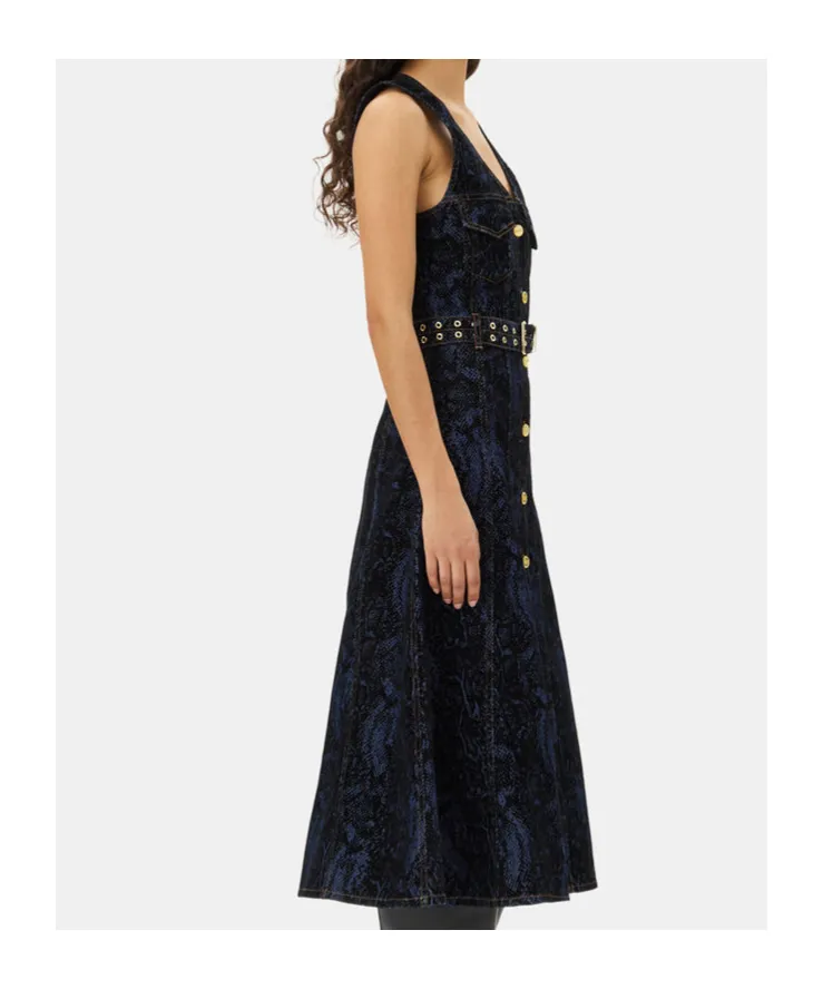 V-Neck Denim Midi Dress
